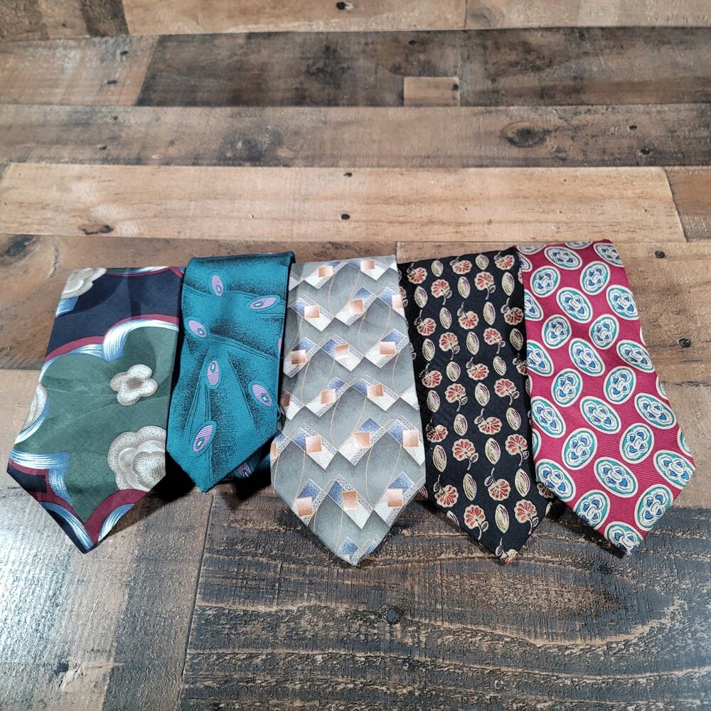 LOT of 5 Designer Graphic Geometric Mens Suit Dress Ties